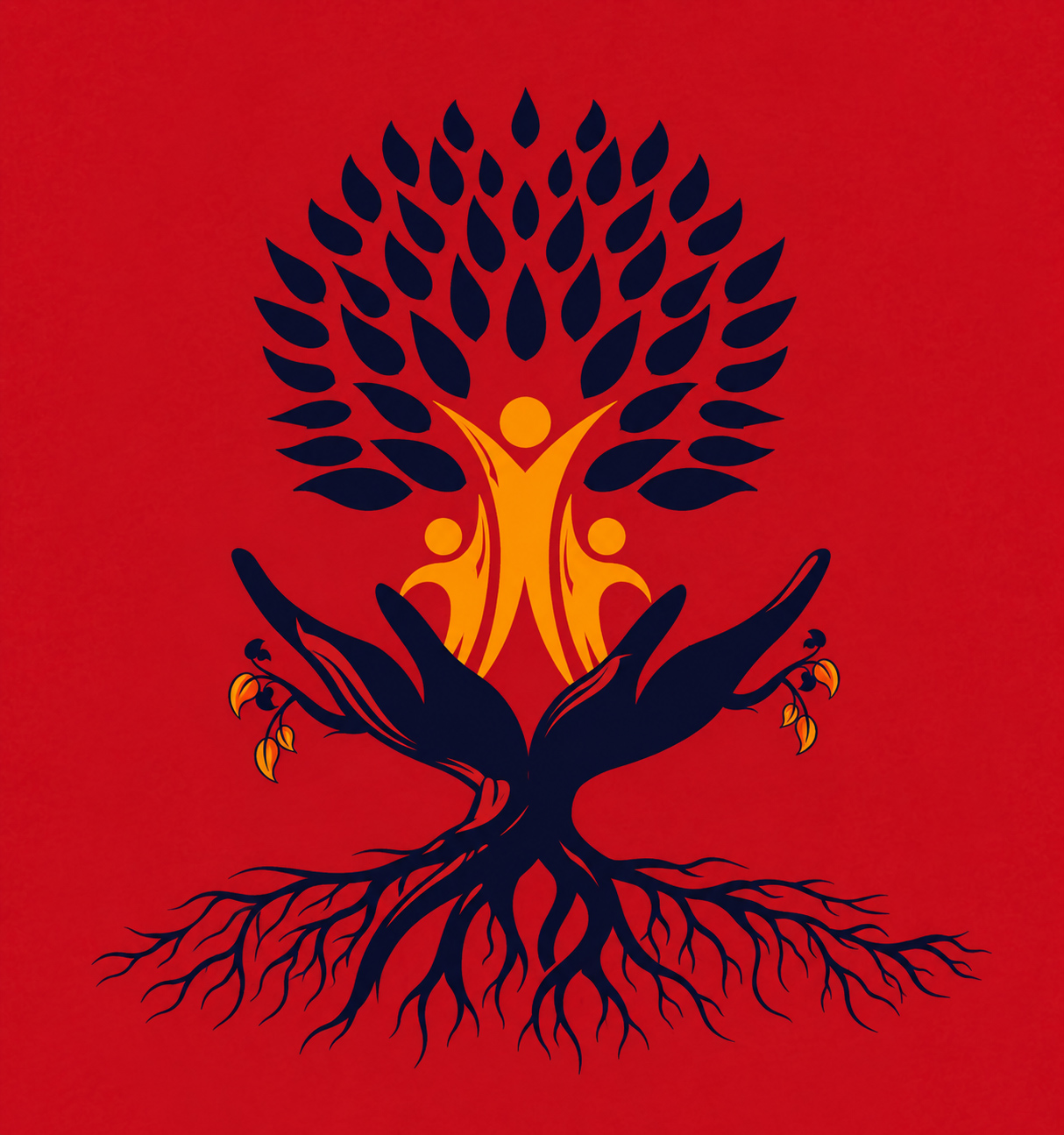 Illustration of a tree with branches shaped like raised arms